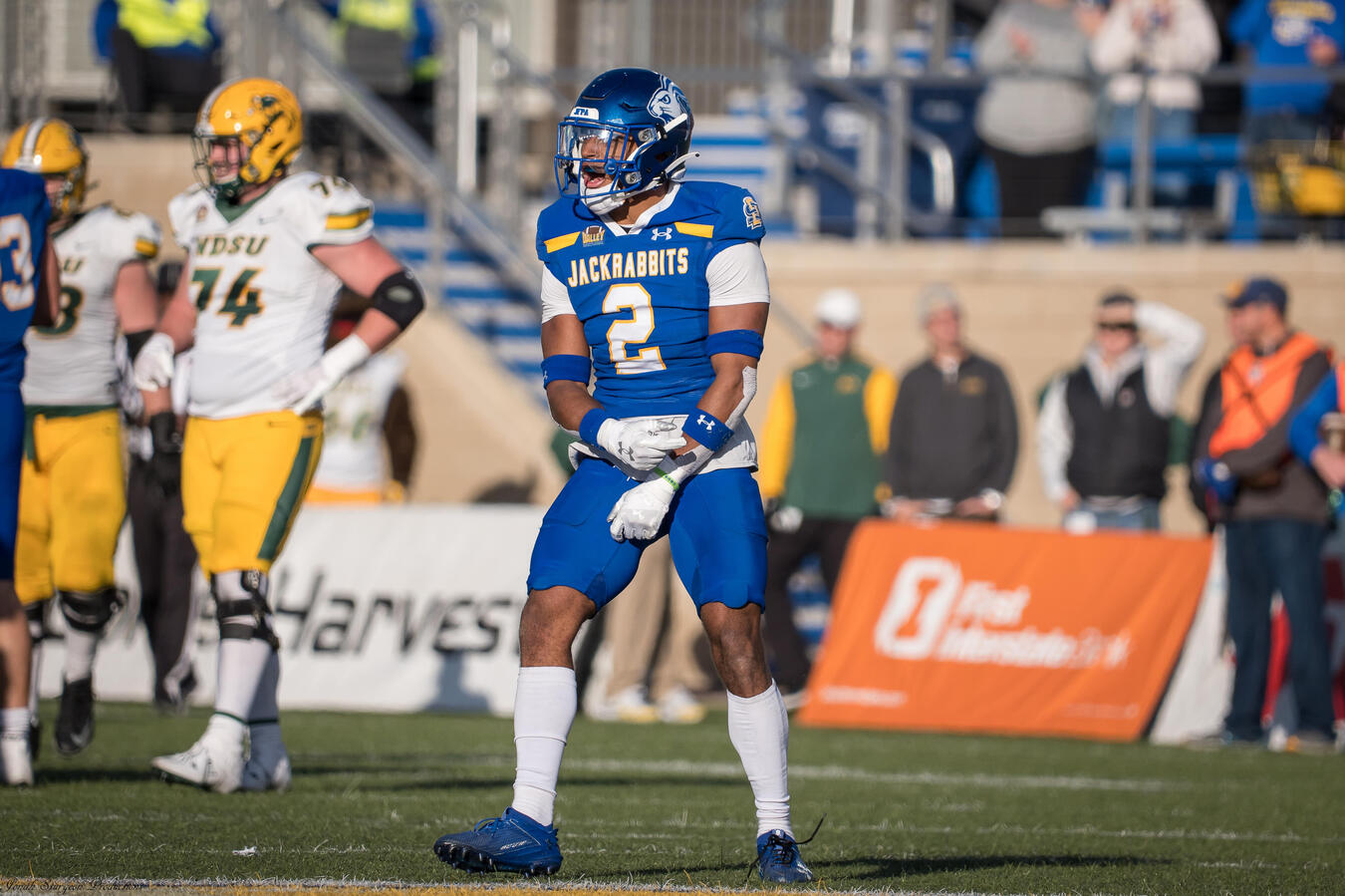 Isaiah Stalbird celebrates sack against NDSU